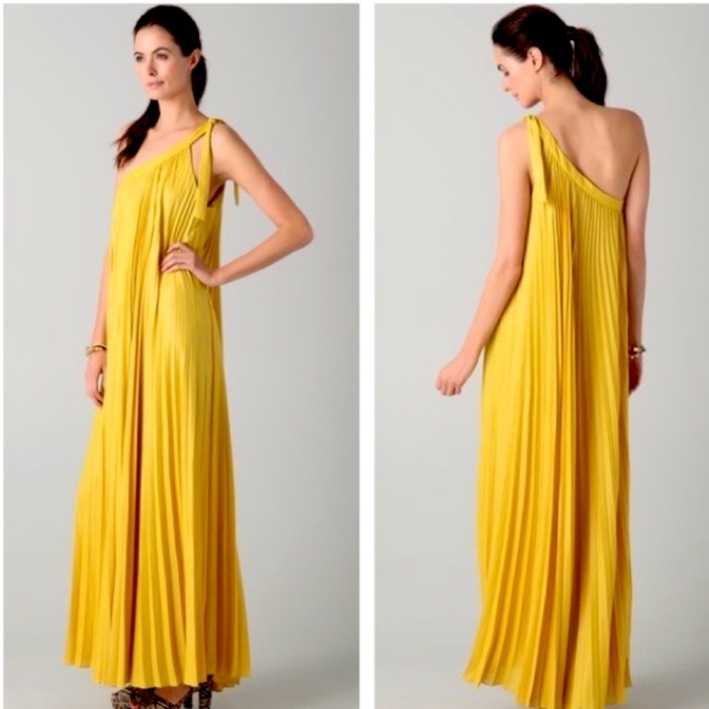 BCBGMAXAZRIA Women's Yellow Abee Maxi Dress sz S one shoulder